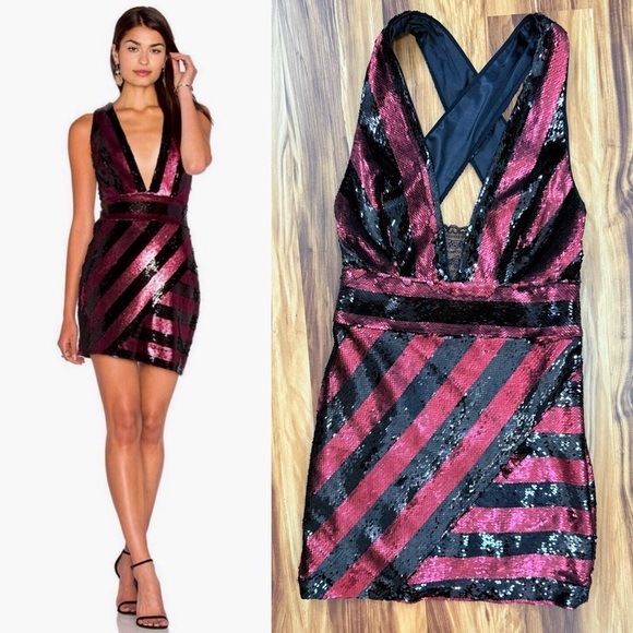 Milly Black and Maroon Striped Sequin Mini Dress - Picture 1 of 11